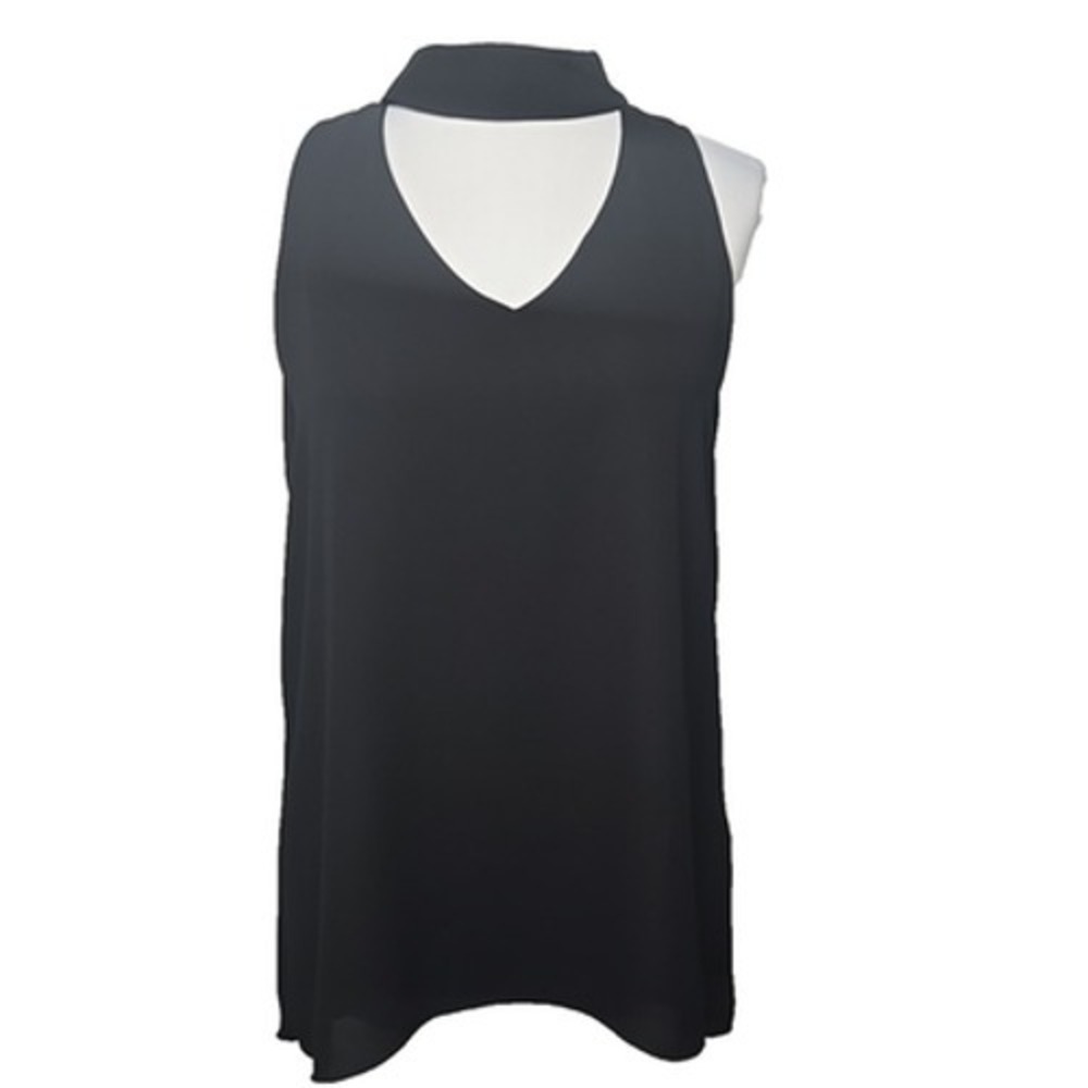 Veronica M. Black Chiffon Hi-Low Sleeveless Keyhole Highneck Top Small Layered
